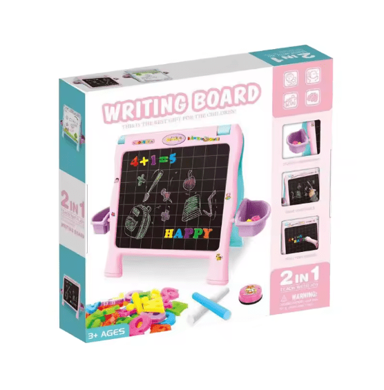 2-in-1 Kids Writing & Drawing Board – Magnetic Learning Board with Alphabets, Numbers & Chalk Set