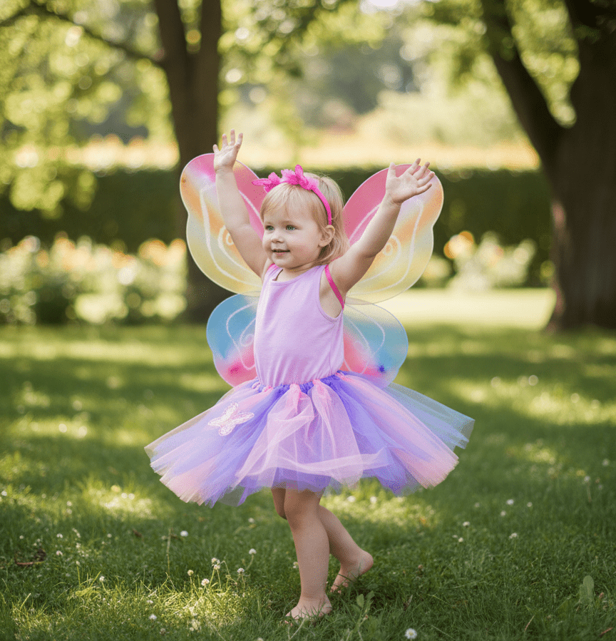 Kids Rainbow Fairy Wings Costume Set – Colorful Butterfly Wings with Matching Headband for Dress-Up & Parties