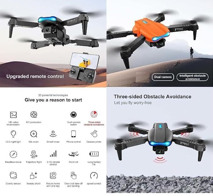 E99 Foldable Drone Camera – 720P HD WiFi Quadcopter with Altitude Hold, 360° Flip & One-Key Takeoff