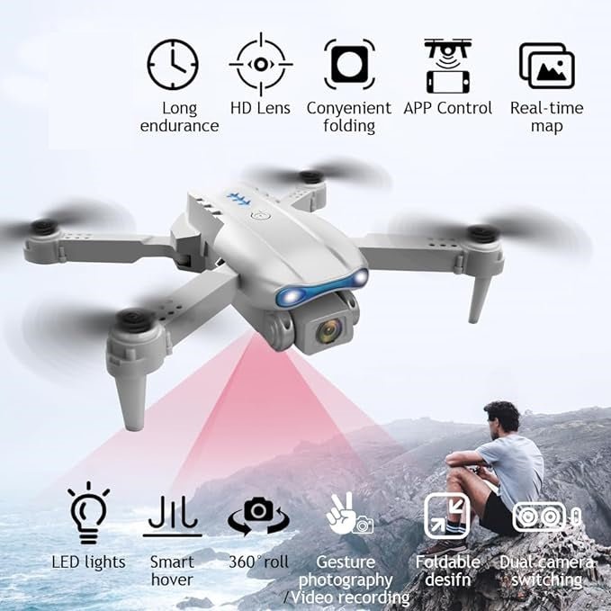 E99 Foldable Drone Camera – 720P HD WiFi Quadcopter with Altitude Hold, 360° Flip & One-Key Takeoff