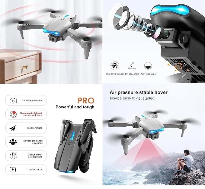 E99 Foldable Drone Camera – 720P HD WiFi Quadcopter with Altitude Hold, 360° Flip & One-Key Takeoff