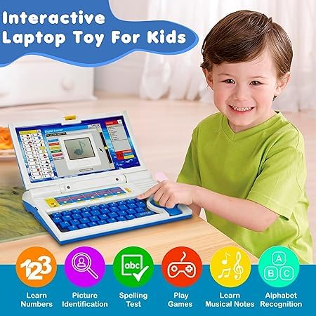 Kids English Learning Laptop – 20 Educational Activities with Letters, Numbers, Words, Music & Interactive Mouse