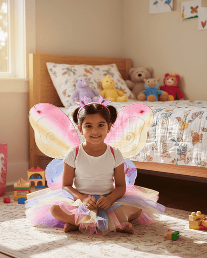 Kids Rainbow Fairy Wings Costume Set – Colorful Butterfly Wings with Matching Headband for Dress-Up & Parties