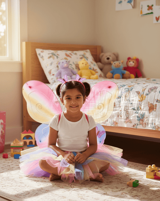 Kids Rainbow Fairy Wings Costume Set – Colorful Butterfly Wings with Matching Headband for Dress-Up & Parties