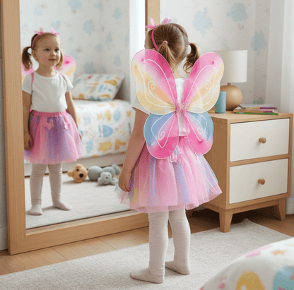 Kids Rainbow Fairy Wings Costume Set – Colorful Butterfly Wings with Matching Headband for Dress-Up & Parties