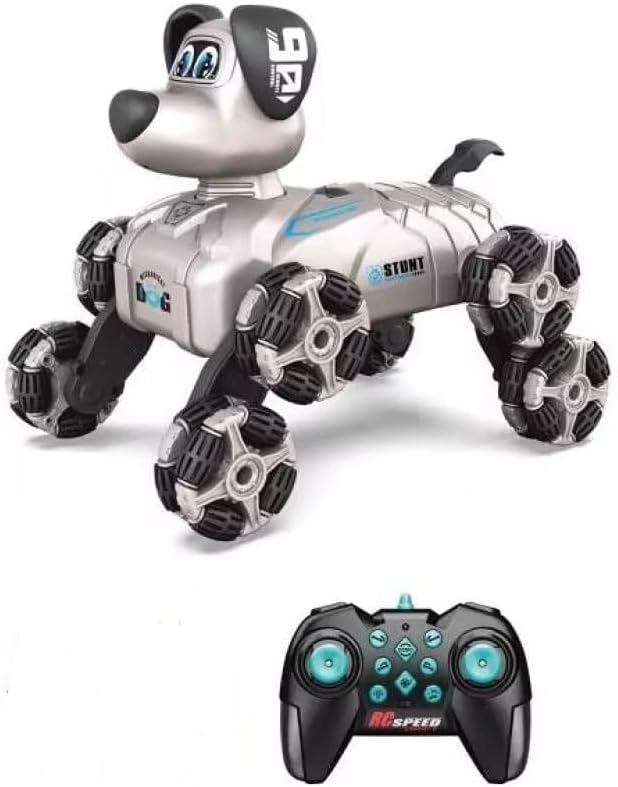 RC Stunt Robot Dog – 2.4GHz Remote Control Smart Robot with 360° Mecanum Wheels, Lights & Sounds