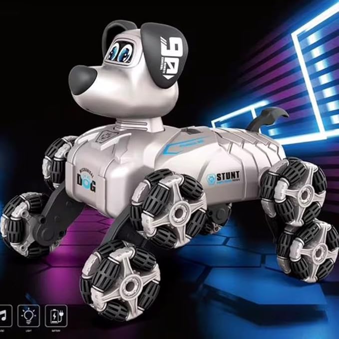 RC Stunt Robot Dog – 2.4GHz Remote Control Smart Robot with 360° Mecanum Wheels, Lights & Sounds